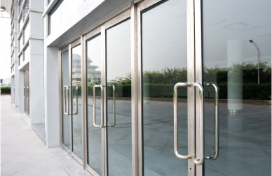Glass doors at a commercial building